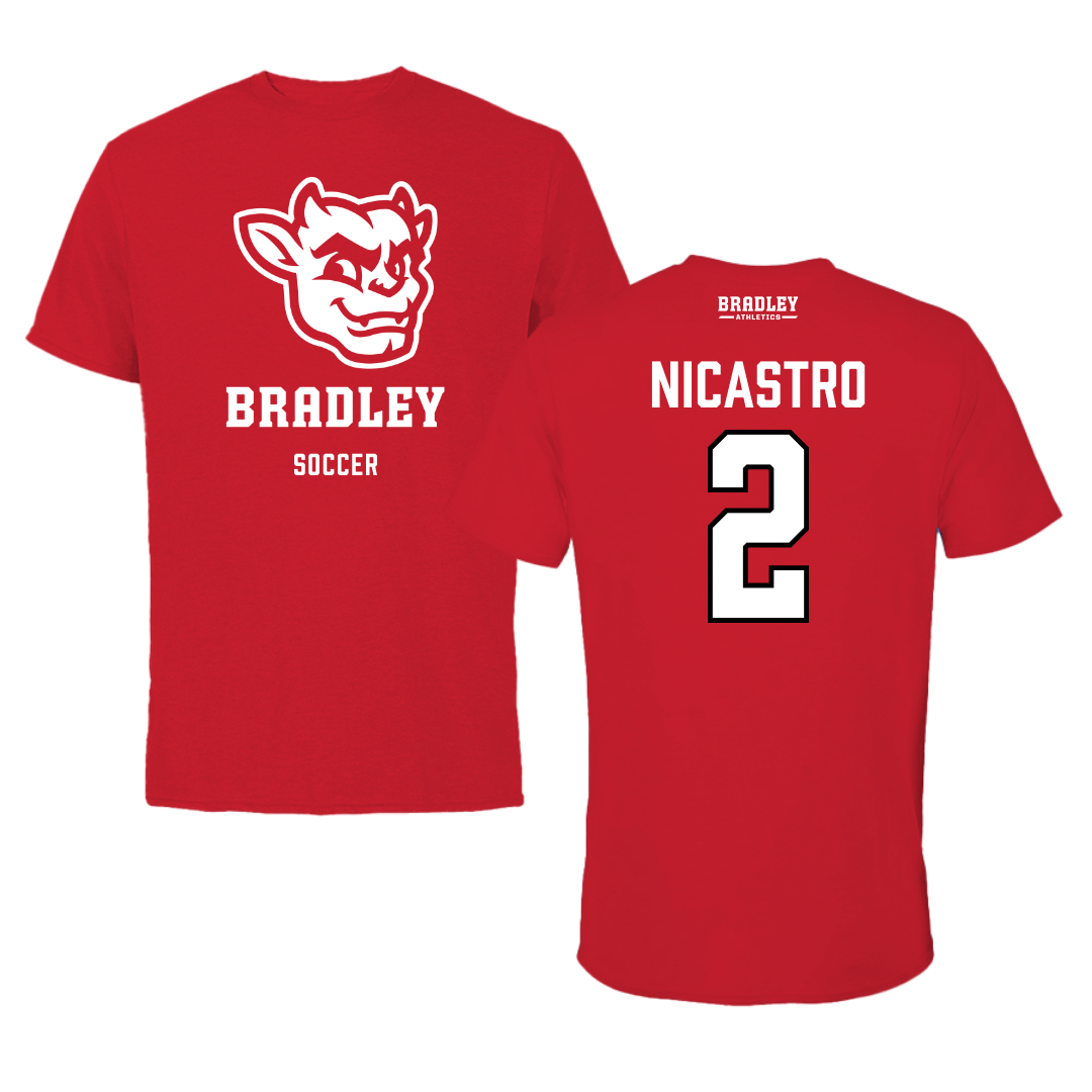 Bradley University Soccer Red Mascot Performance Tee - #2 Alex Nicastro