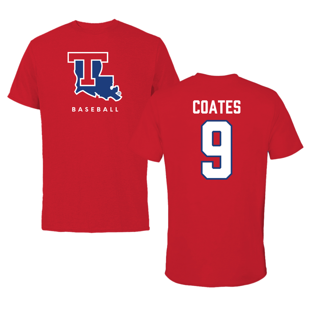 Louisiana Tech University Baseball Red Performance Tee - #9 Colton Coates