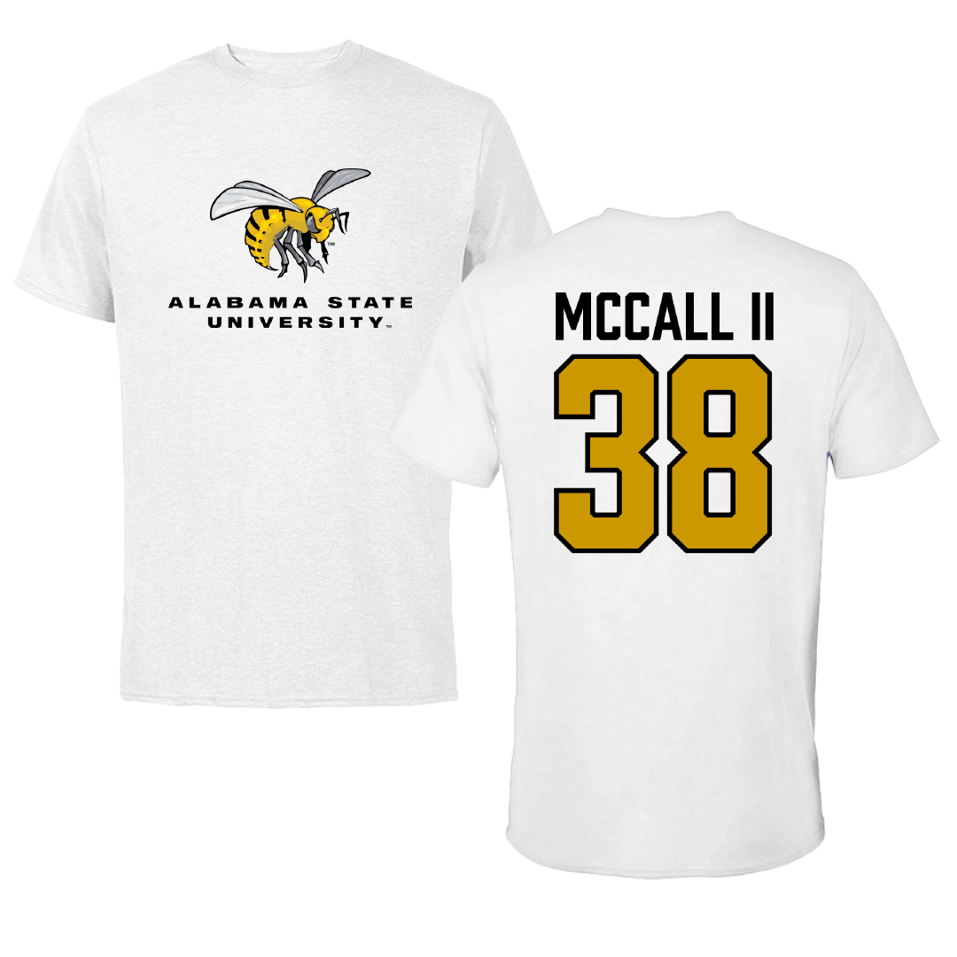 Alabama State University Football White Performance Tee - #38 Stewart McCall II
