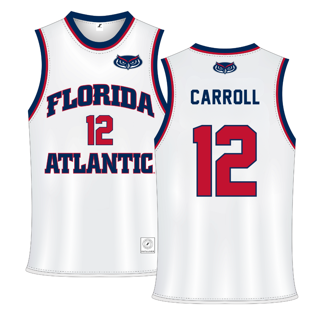 Florida Atlantic University White Basketball Jersey - #12 Tre Carroll