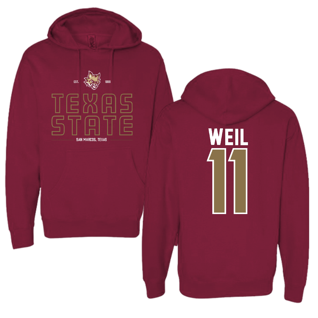 Texas State University Baseball Maroon General Hoodie - #11 Kameron Weil