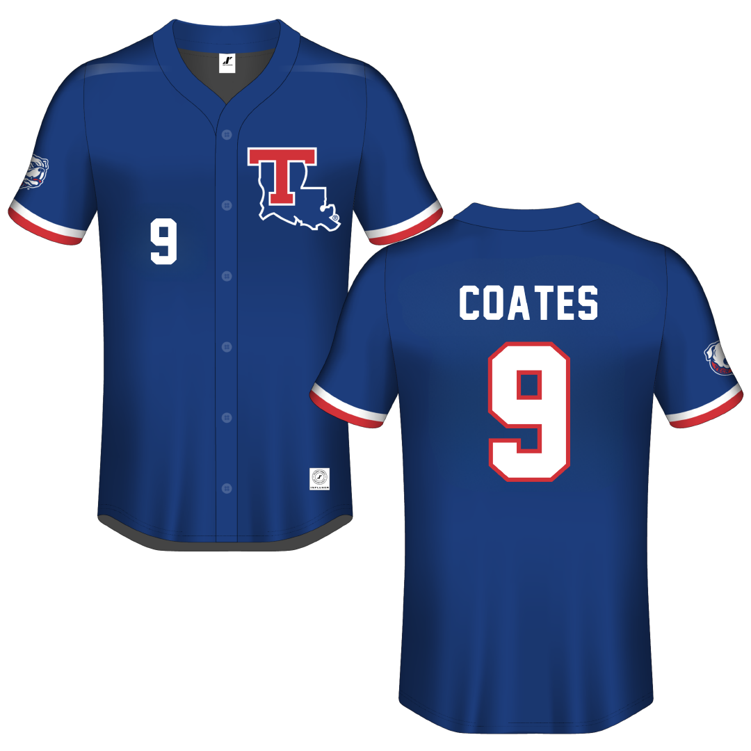 Louisiana Tech University Blue Button-Down Jersey - #9 Colton Coates