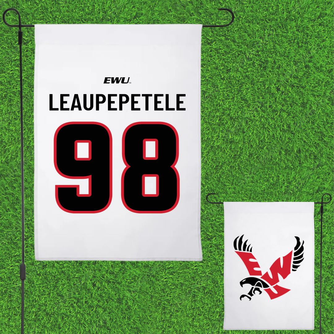 Eastern Washington University Football White Garden Flag - #98 Jirah Leaupepetele