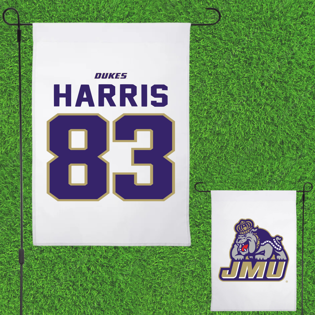James Madison University Football White Garden Flag - #83 Erick Harris