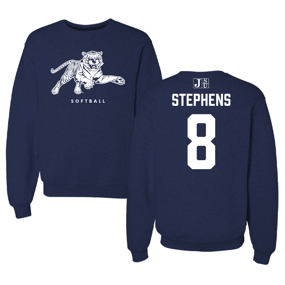 Jackson State University Softball Navy Crewneck - #8 Mari Stephens