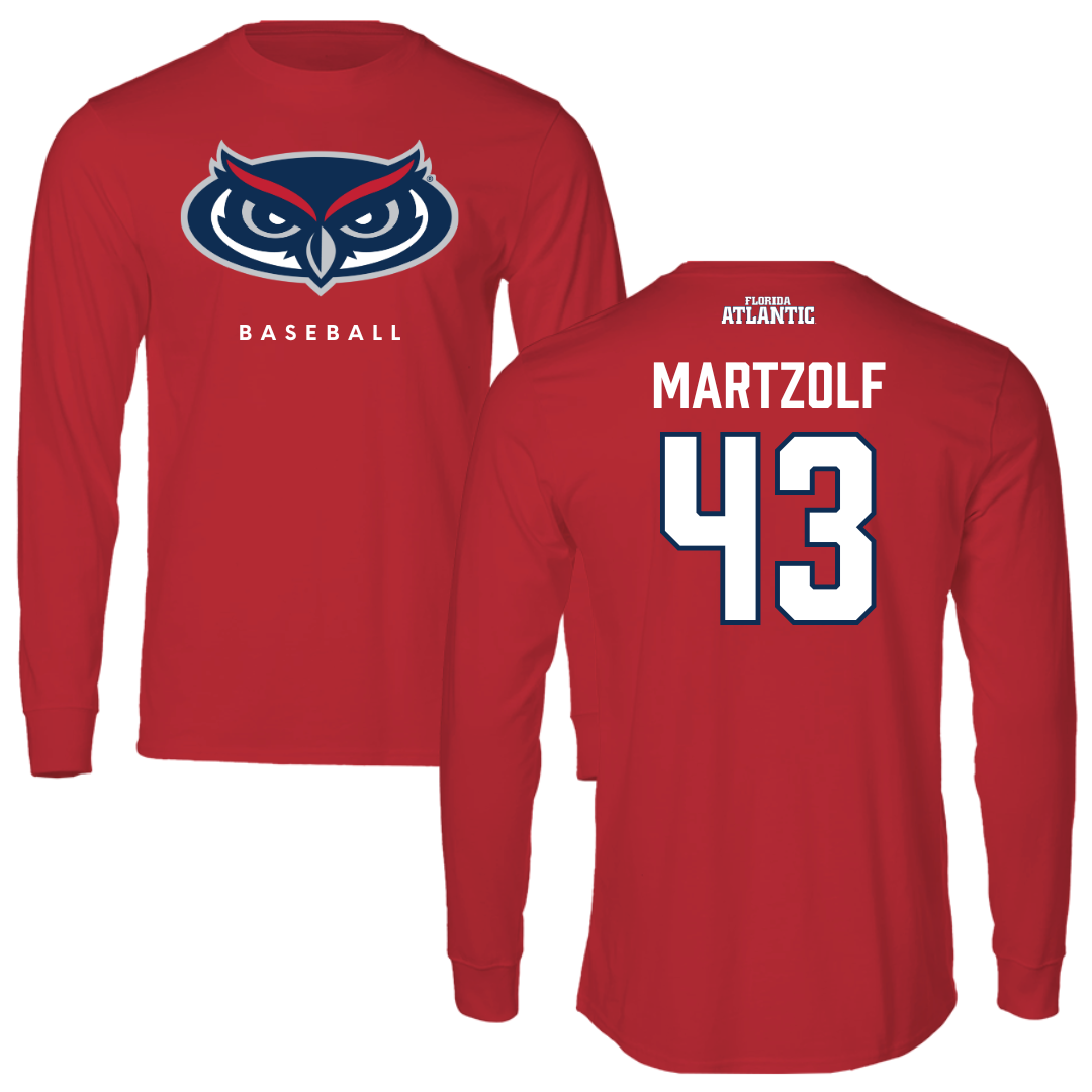Florida Atlantic University Baseball Red Performance Long Sleeve - #43 Max Martzolf