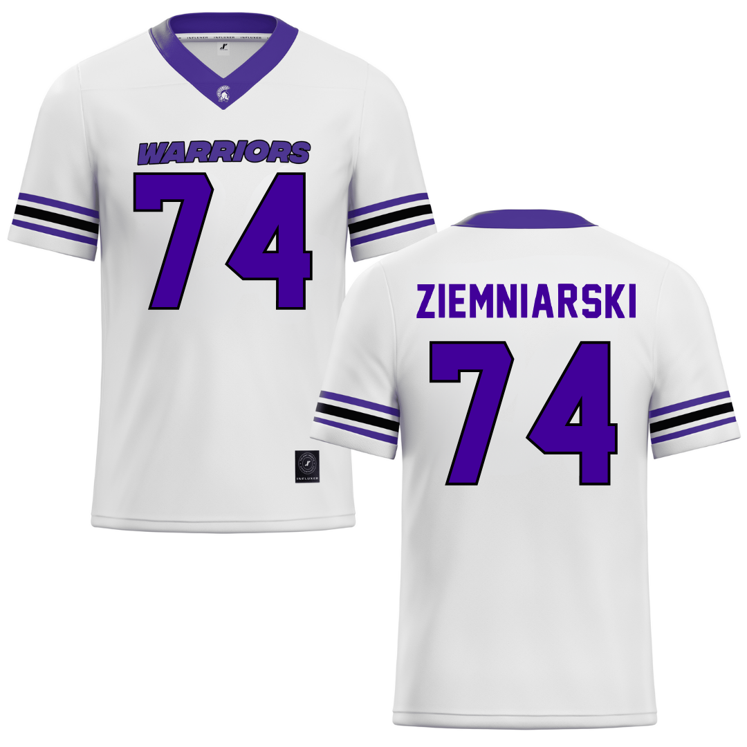 Winona State University White Football Jersey - #74 Jake Ziemniarski