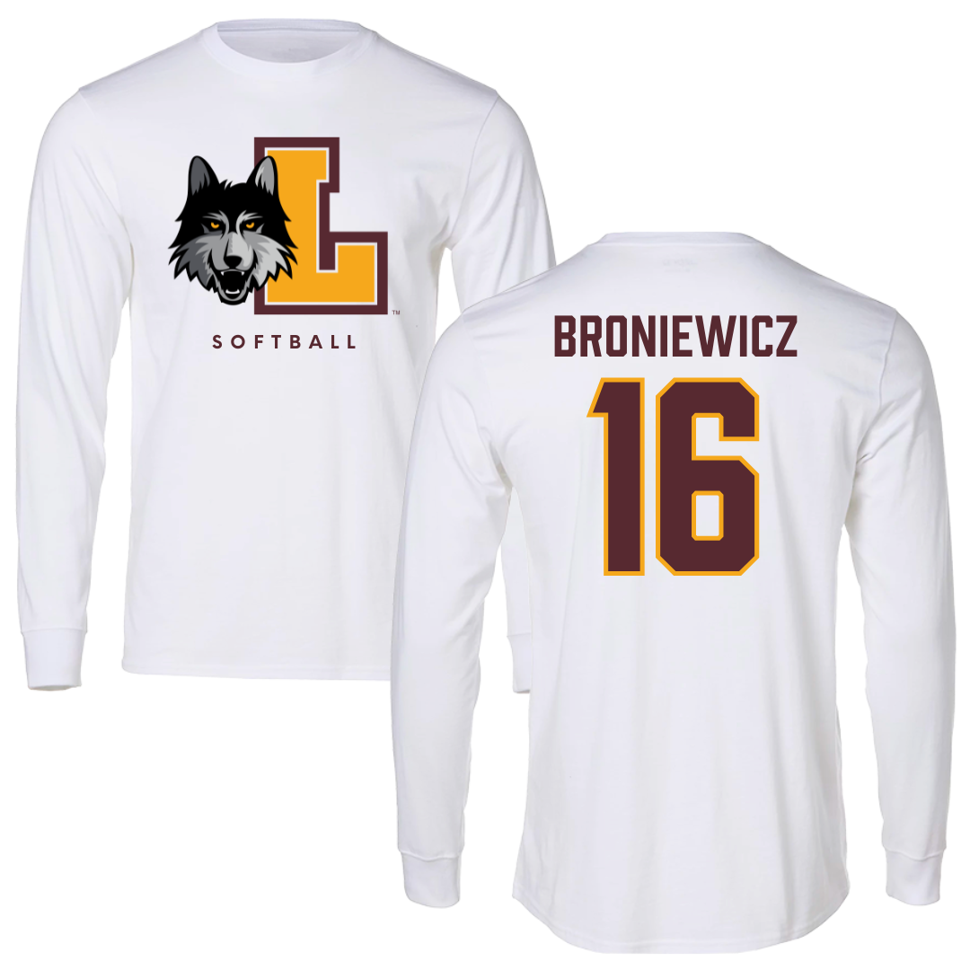 Loyola University-Chicago Softball White Mascot Long Sleeve - #16 Andie Broniewicz