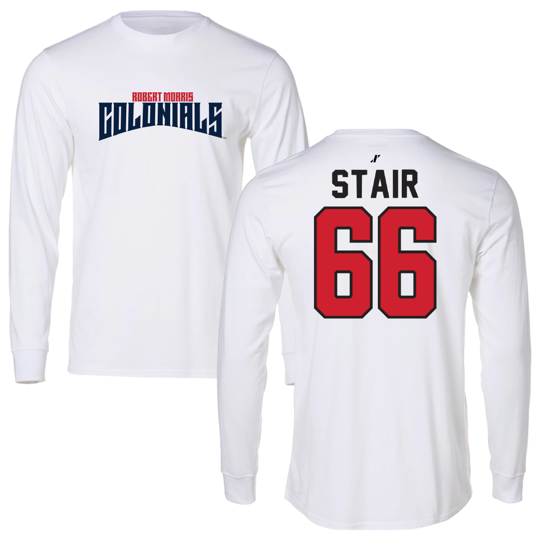 Robert Morris University Football White Classic Performance Long Sleeve - #66 Aidan Stair