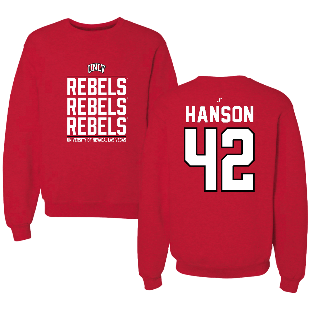 University of Nevada-Las Vegas Baseball Red General Crewneck - #42 Jordan Hanson