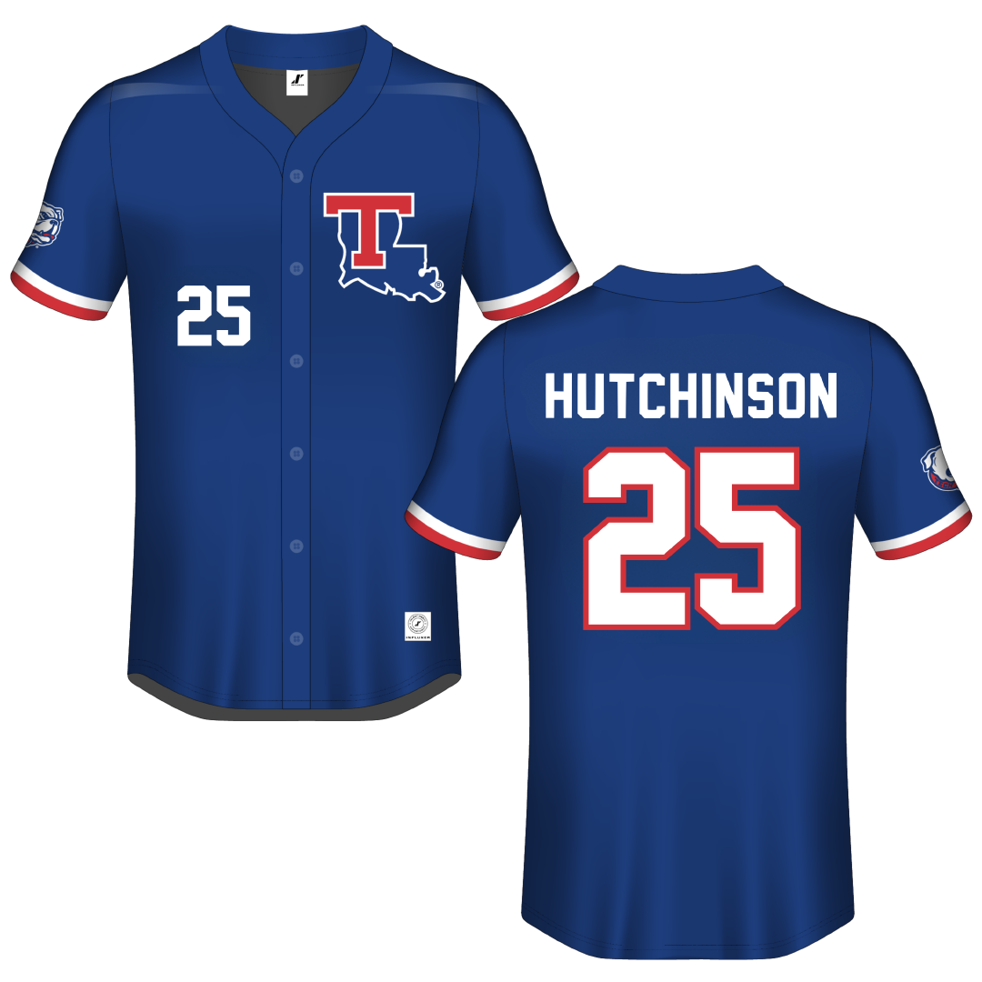 Louisiana Tech University Blue Button-Down Jersey - #25 Emma Hutchinson