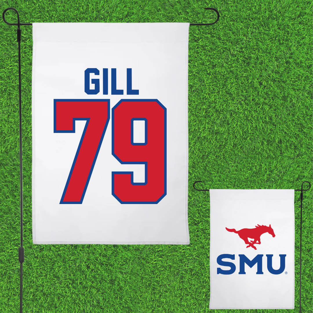 Southern Methodist University Football White Garden Flag - #79 Reagan Gill
