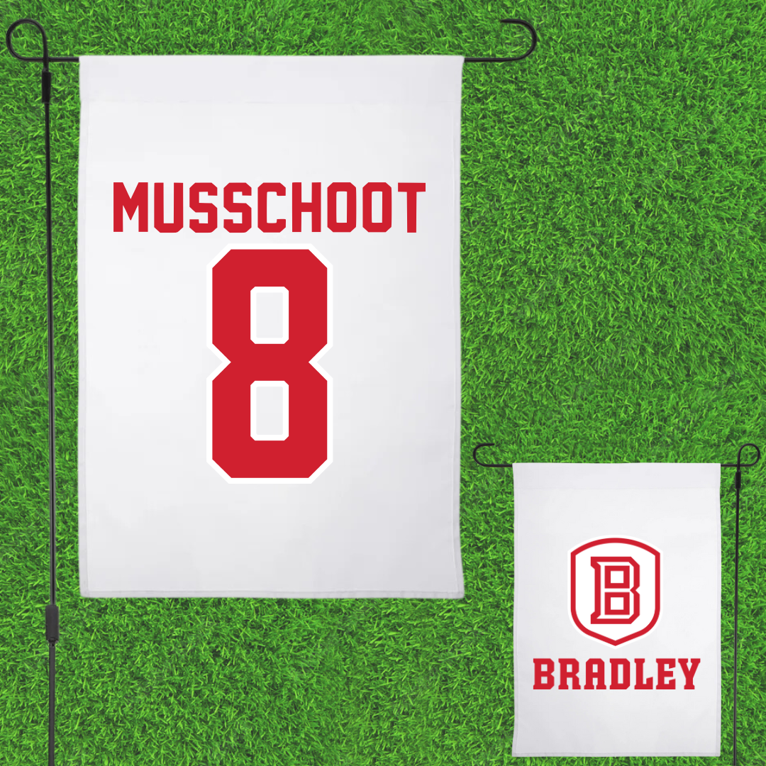 Bradley University Soccer White Garden Flag - #8 Cohen Musschoot