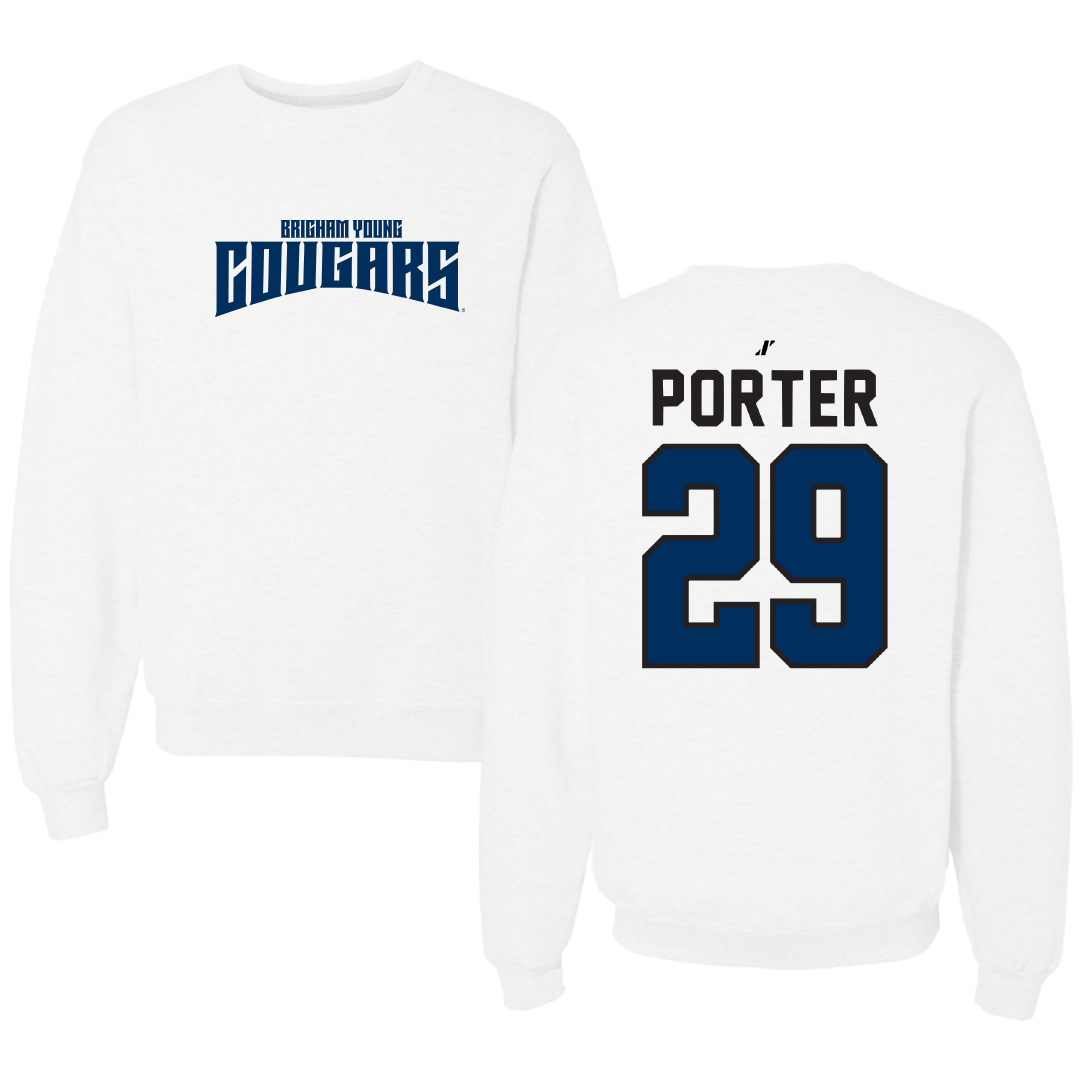 Brigham Young University Baseball White Classic Crewneck - #29 Jake Porter