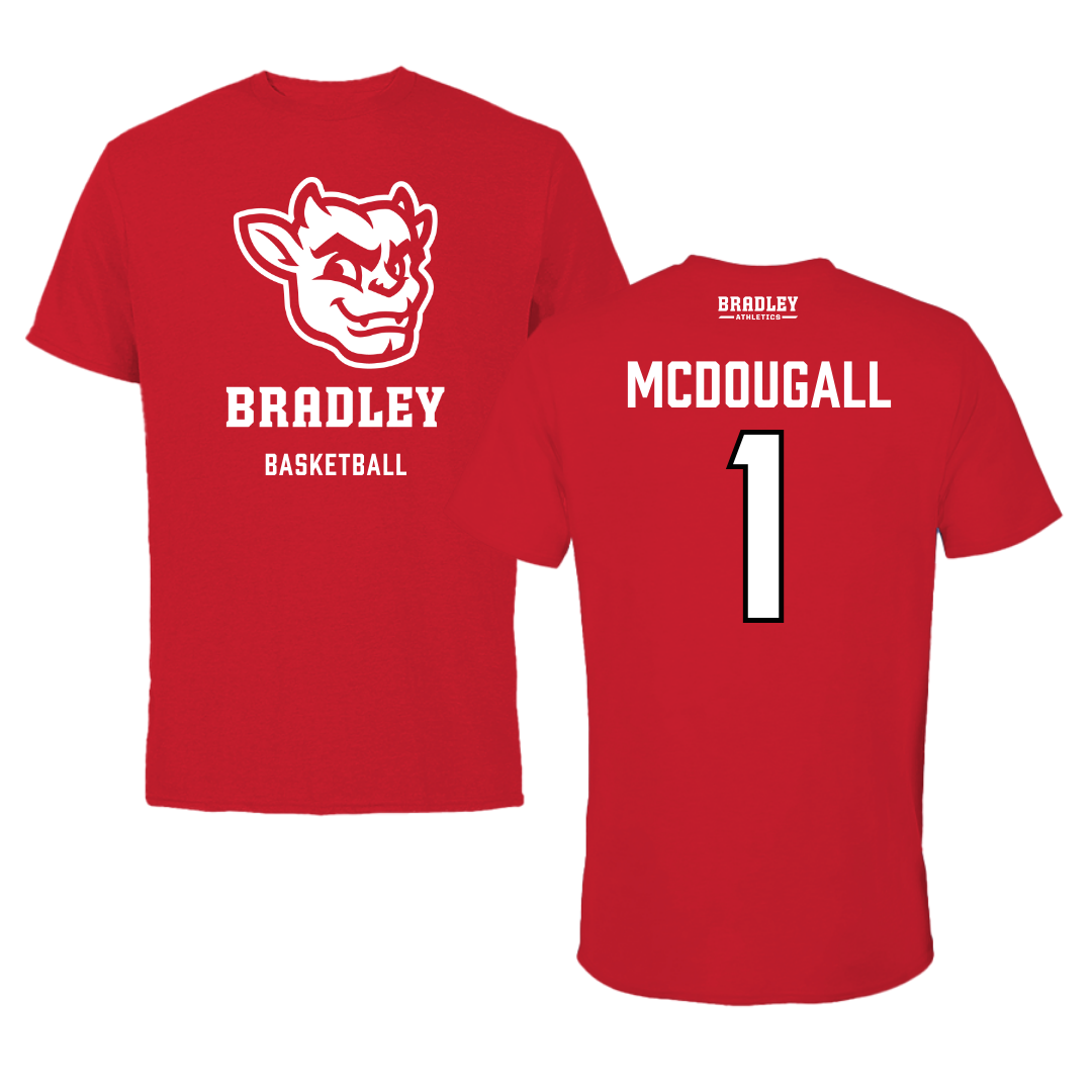 Bradley University Basketball Red Mascot Performance Tee - #1 Claire McDougall