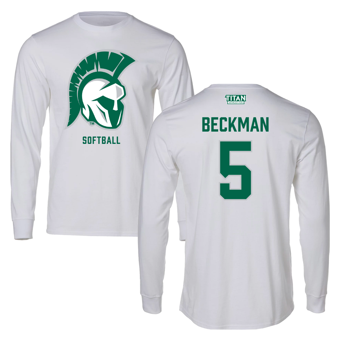 Illinois Wesleyan University Softball White Performance Long Sleeve - #5 Anna Beckman