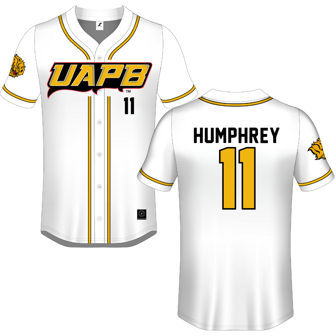 University of Arkansas-Pine Bluff White Button-Down Jersey - #11 Traelen Humphrey