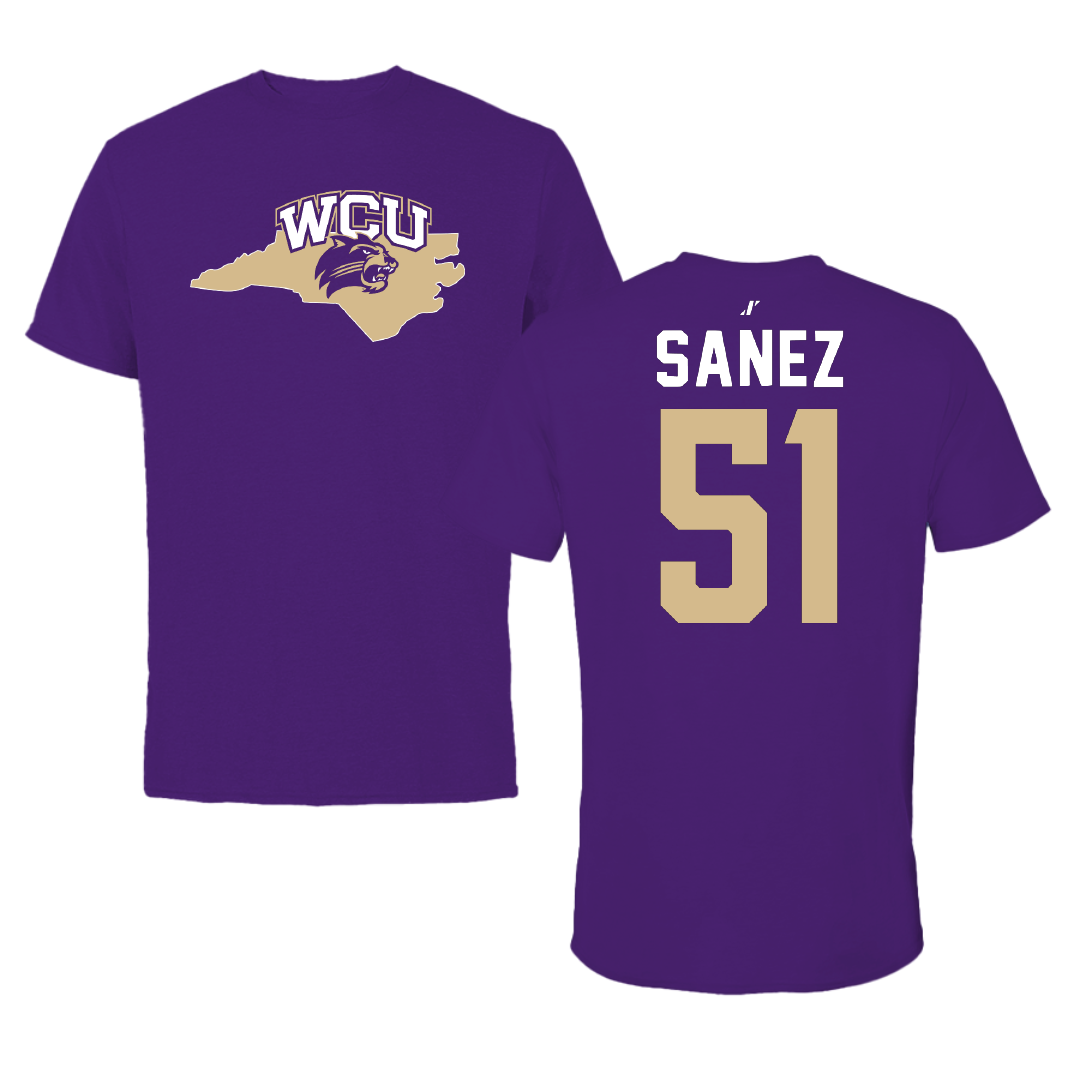 Western Carolina University Football Purple State Performance Tee - #51 Aaron Sanez
