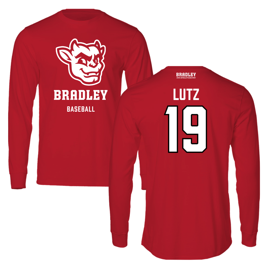 Bradley University Baseball Red Mascot Performance Long Sleeve - #19 Travis Lutz