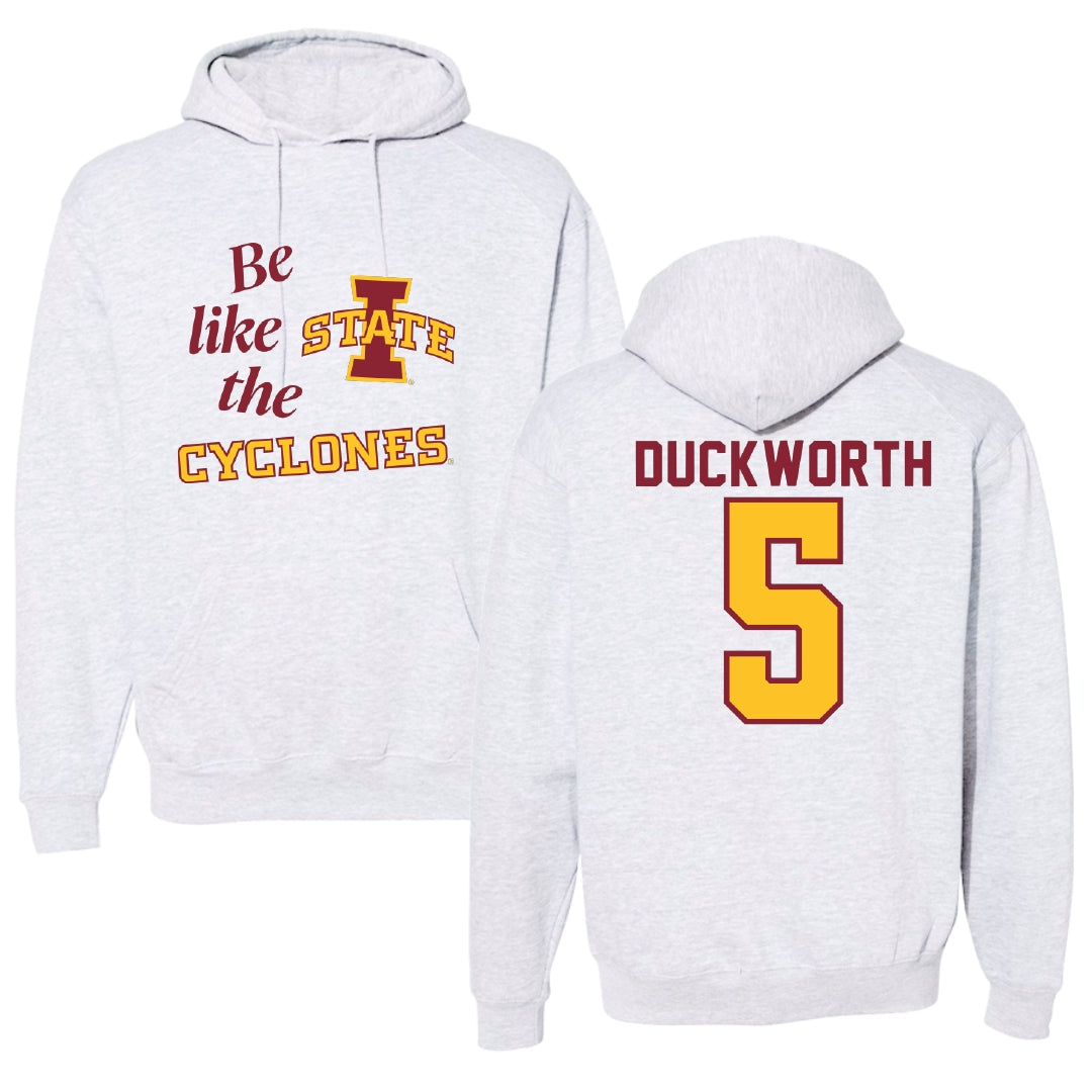 Iowa State University Volleyball Light Gray Be Like Us Hoodie - #5 Maya Duckworth