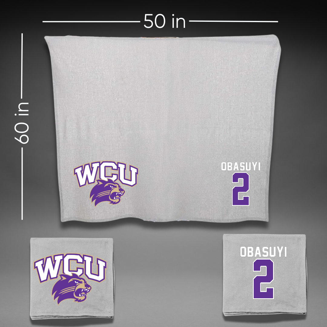 Western Carolina University Basketball Gray Blanket - #2 Kehinde Obasuyi