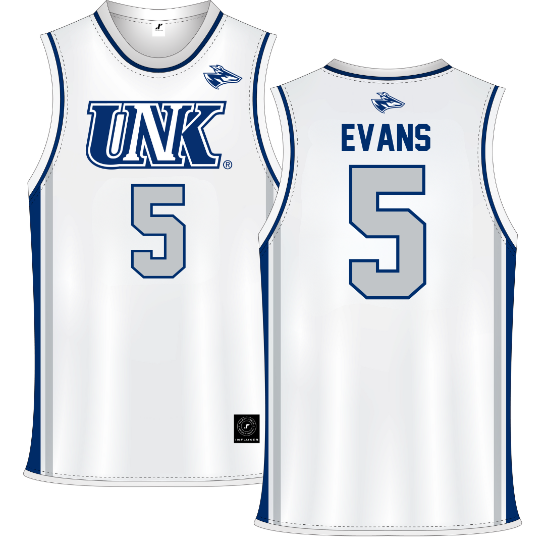 University of Nebraska at Kearney White Basketball Jersey - #5 Sean Evans