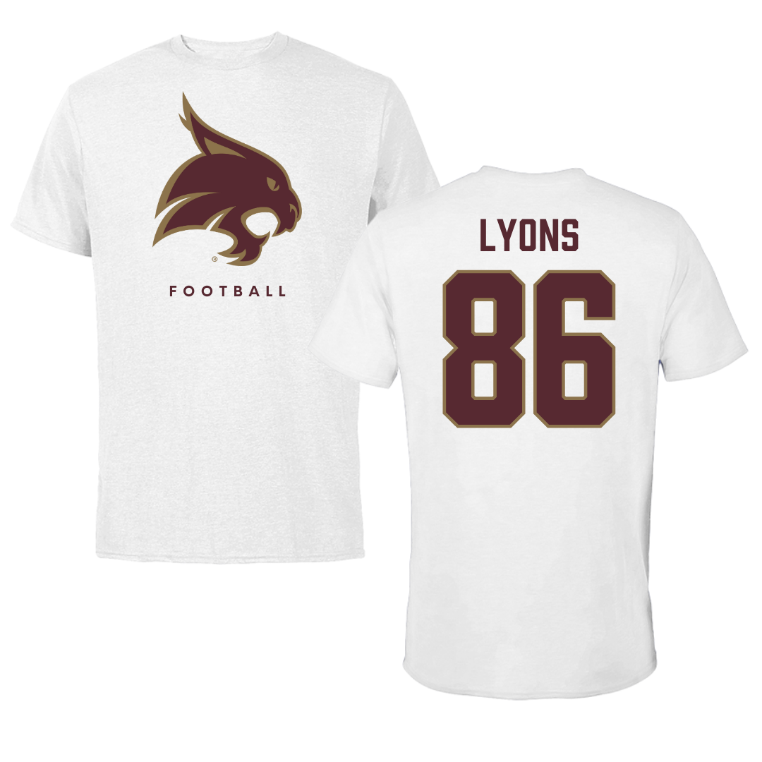 Texas State University Football White Performance Tee - #86 Titus Lyons