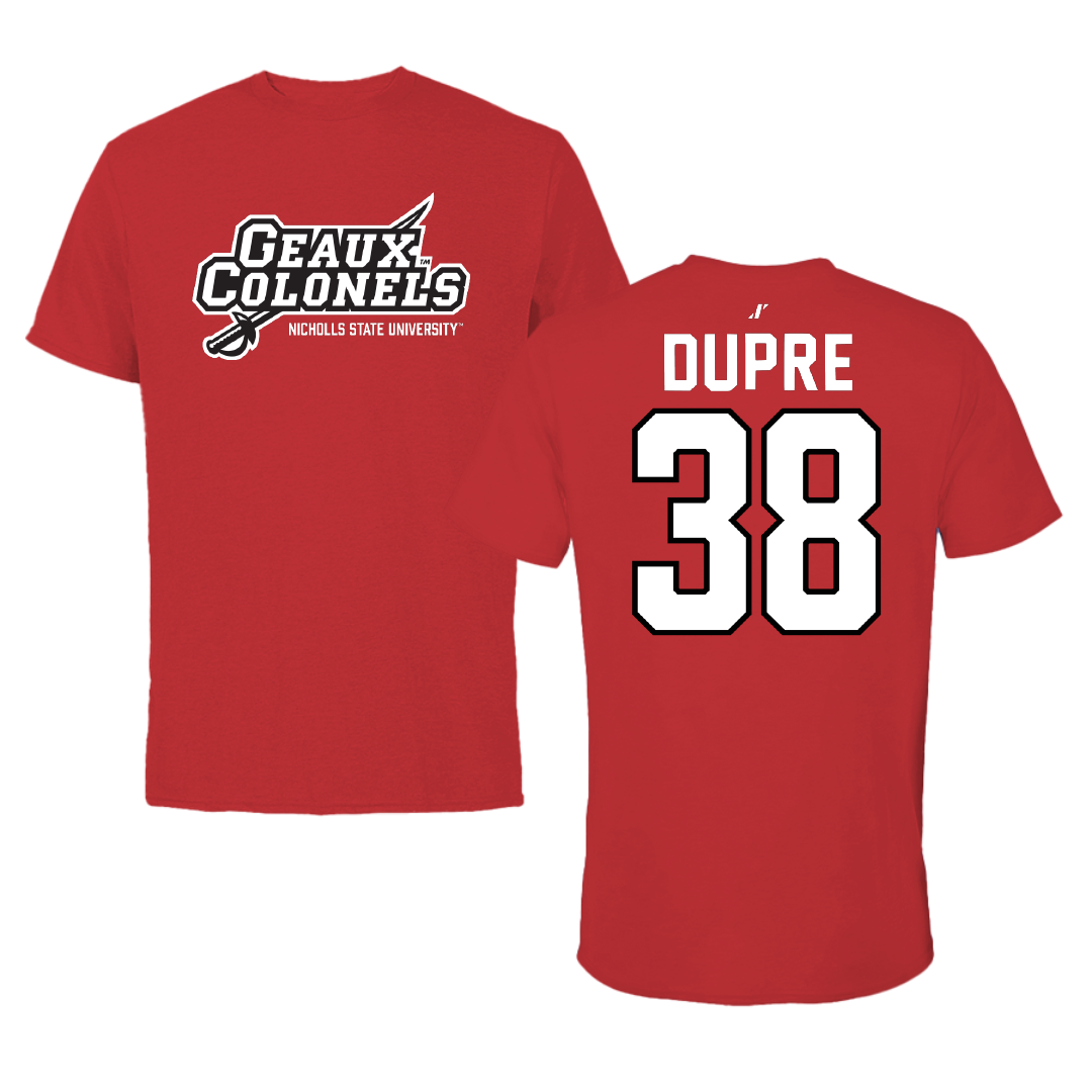 Nicholls State University Football Red General Performance Tee - #38 Kylan Dupre