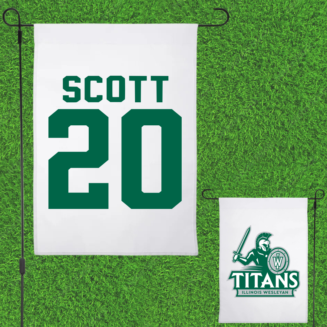 Illinois Wesleyan University Football White Garden Flag - #20 Jahari Scott
