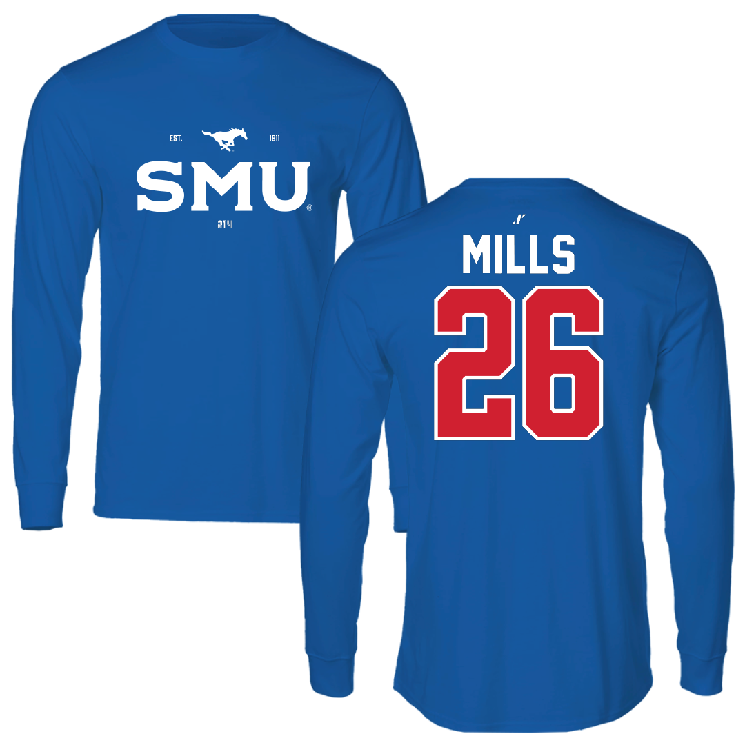 Southern Methodist University Football Blue General Performance Long Sleeve - #26 Keyshon Mills