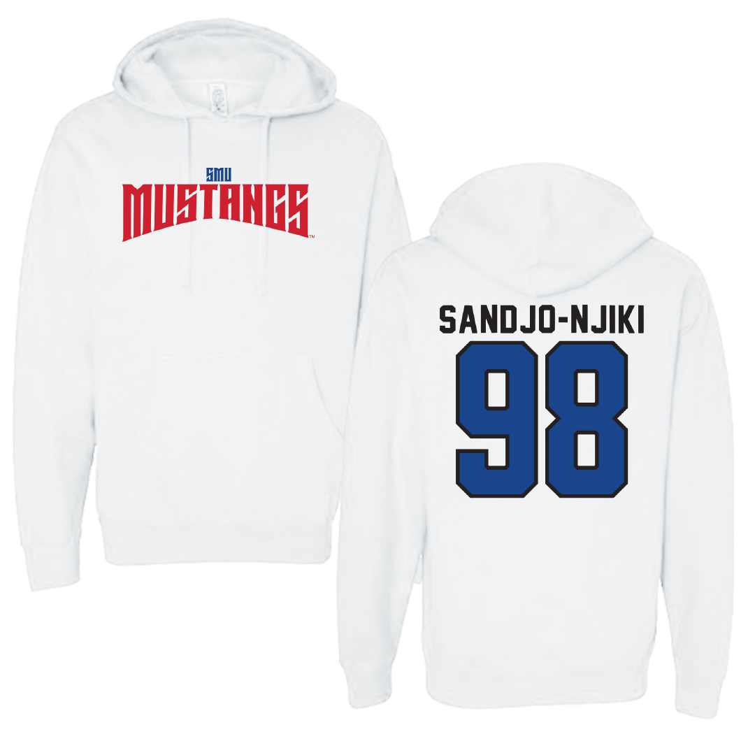 Southern Methodist University Football White Classic Hoodie - #98 Mike Sandjo-Njiki