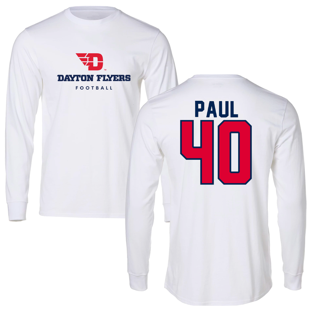 University of Dayton Football White Performance Long Sleeve - #40 Kyler Paul