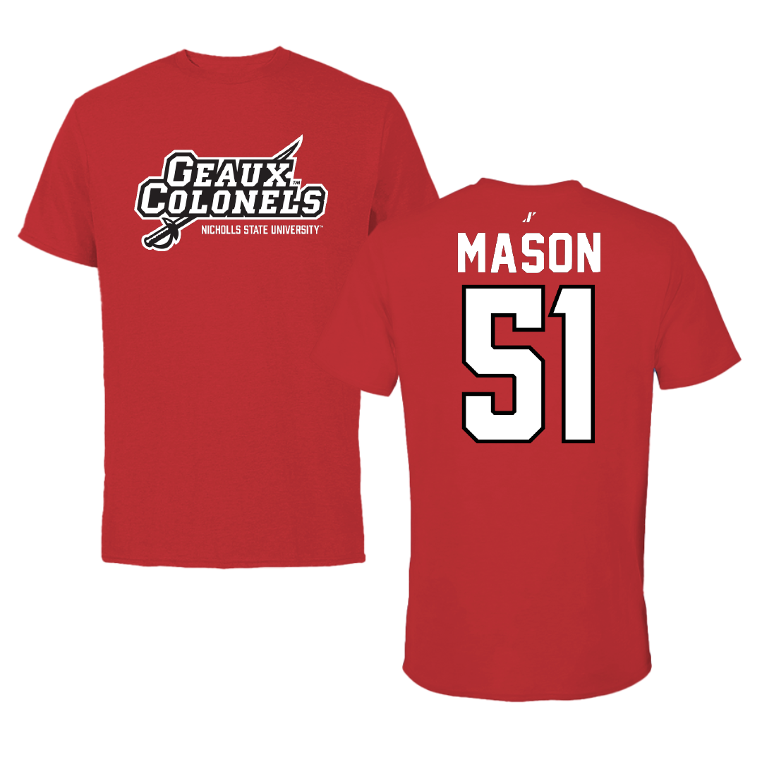 Nicholls State University Football Red General Performance Tee - #51 Joe Mason