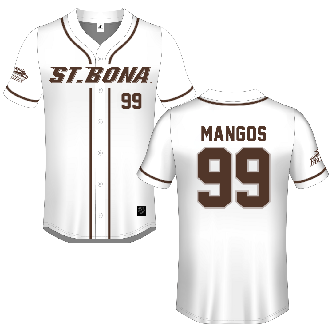 St. Bonaventure University White Button-Down Jersey - #99 Reagan Mangos