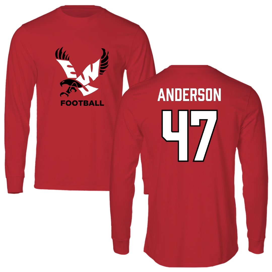 Eastern Washington University Football Red EWU Performance Long Sleeve - #47 Samarai Anderson