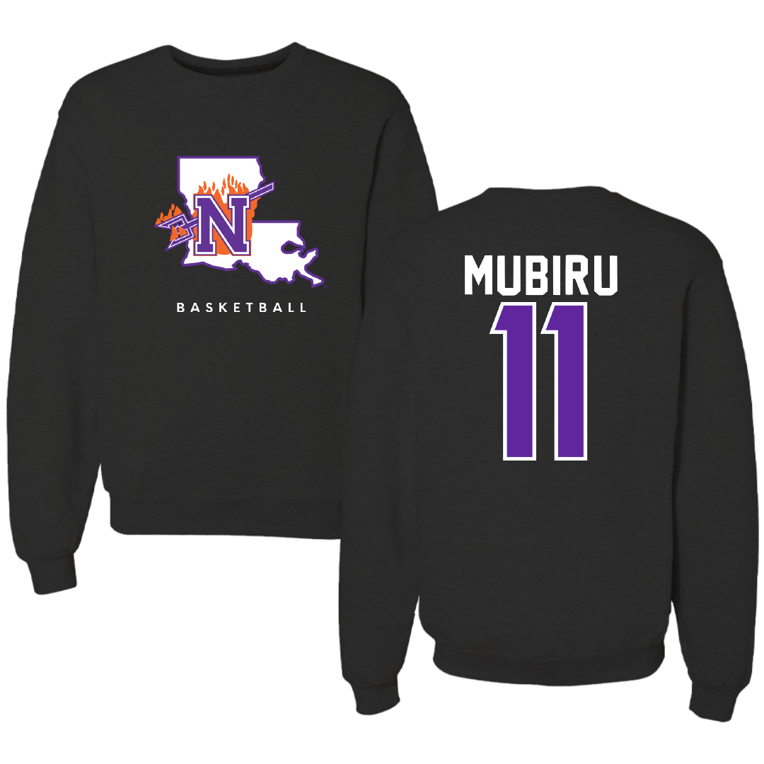 Northwestern State University Basketball Black Block Crewneck - #11 Chris Mubiru