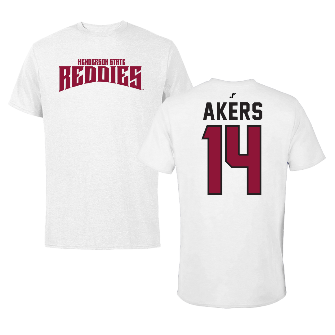 Henderson State University Softball White Classic Performance Tee - #14 Hilary Akers