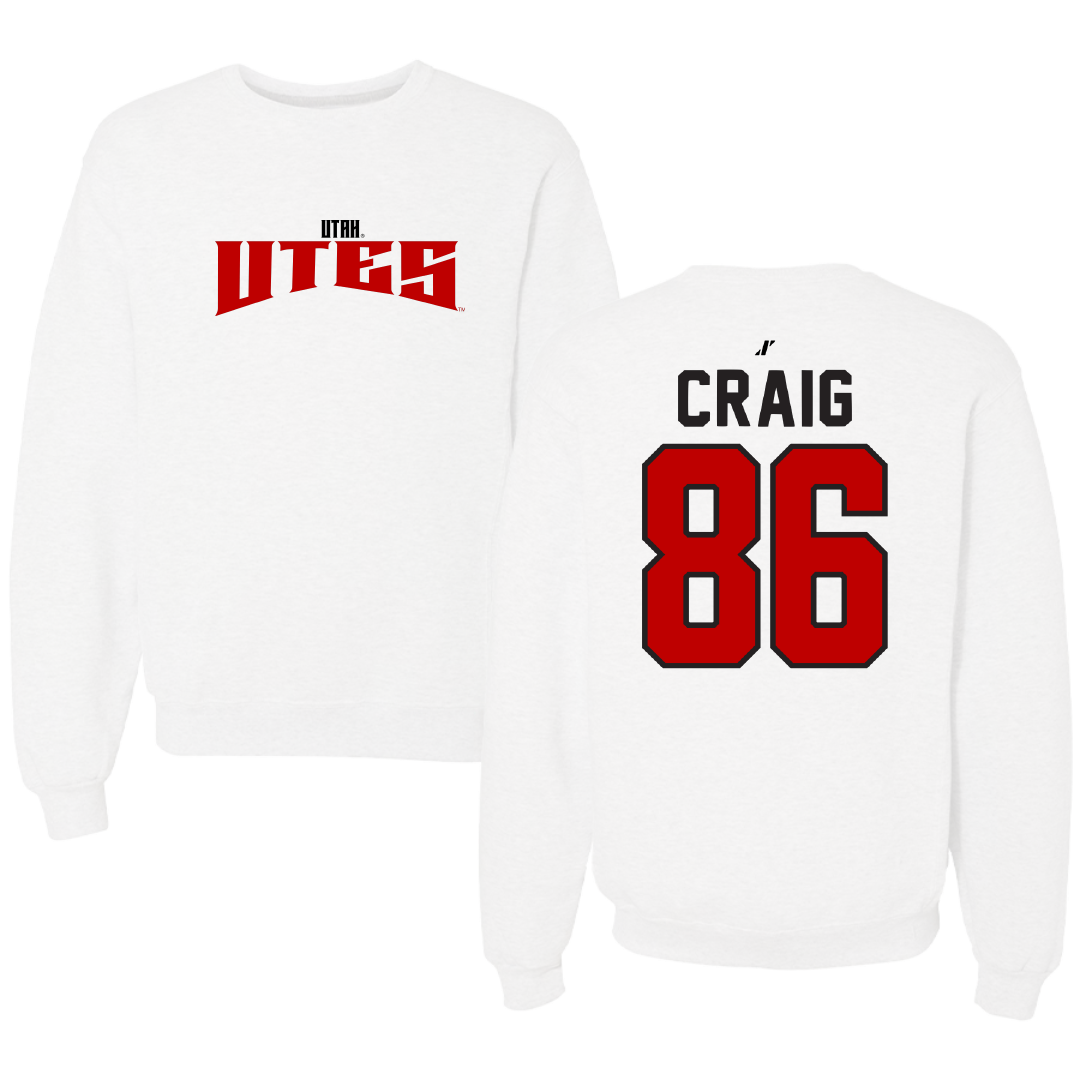 University of Utah Football White Classic Crewneck - #86 Brigden Craig