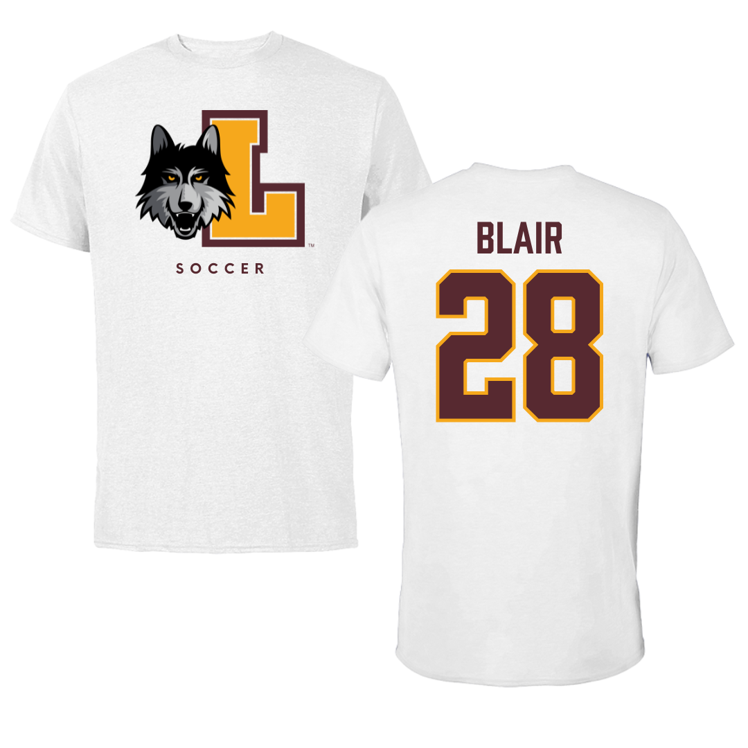 Loyola University-Chicago Soccer White Tee - #28 Quinten Blair