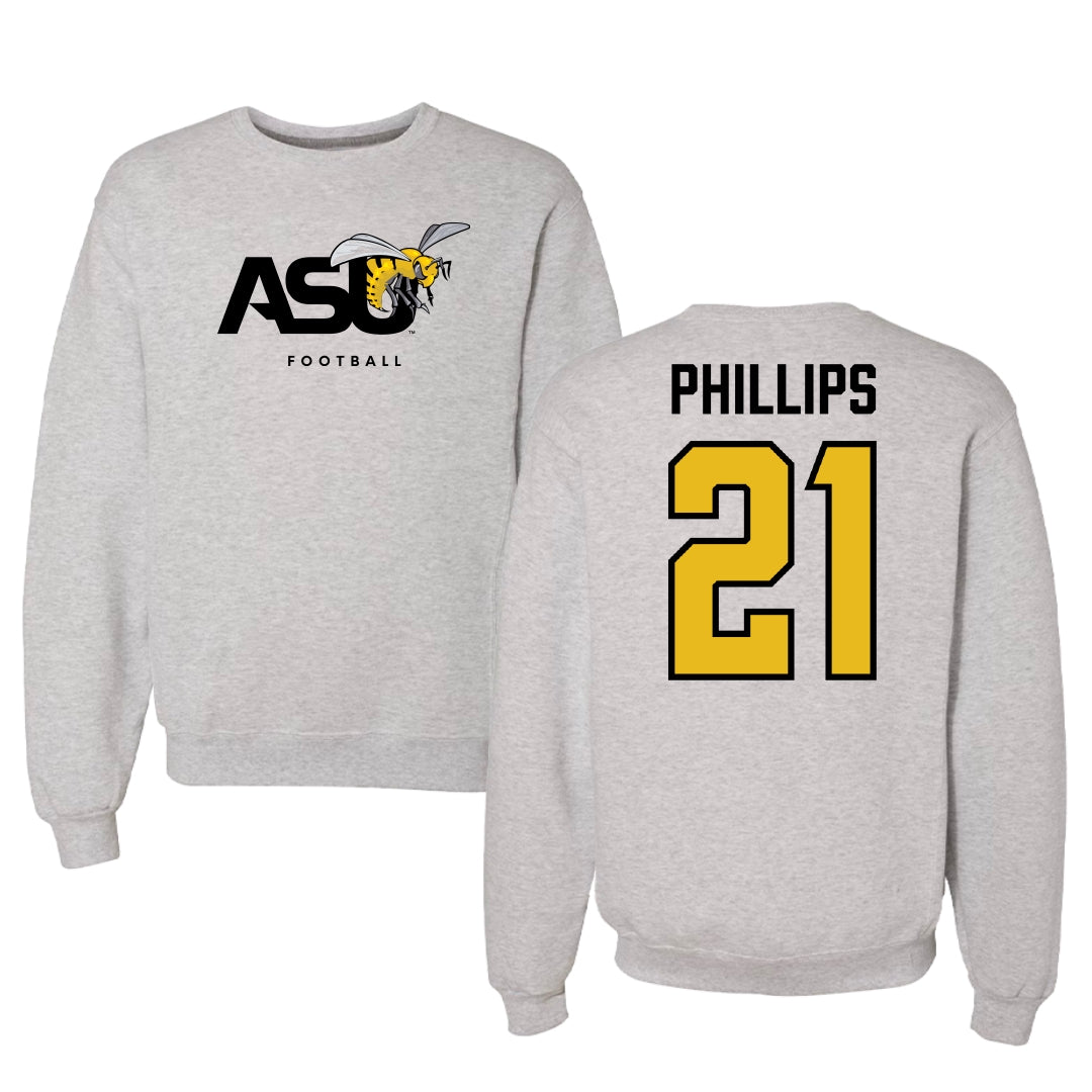 Alabama State University Football Light Gray Crewneck - #21 Tre Phillips