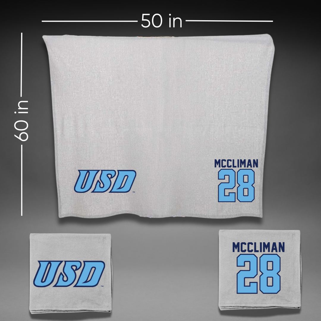University of San Diego Softball Gray Blanket - #28 Natalie McCliman