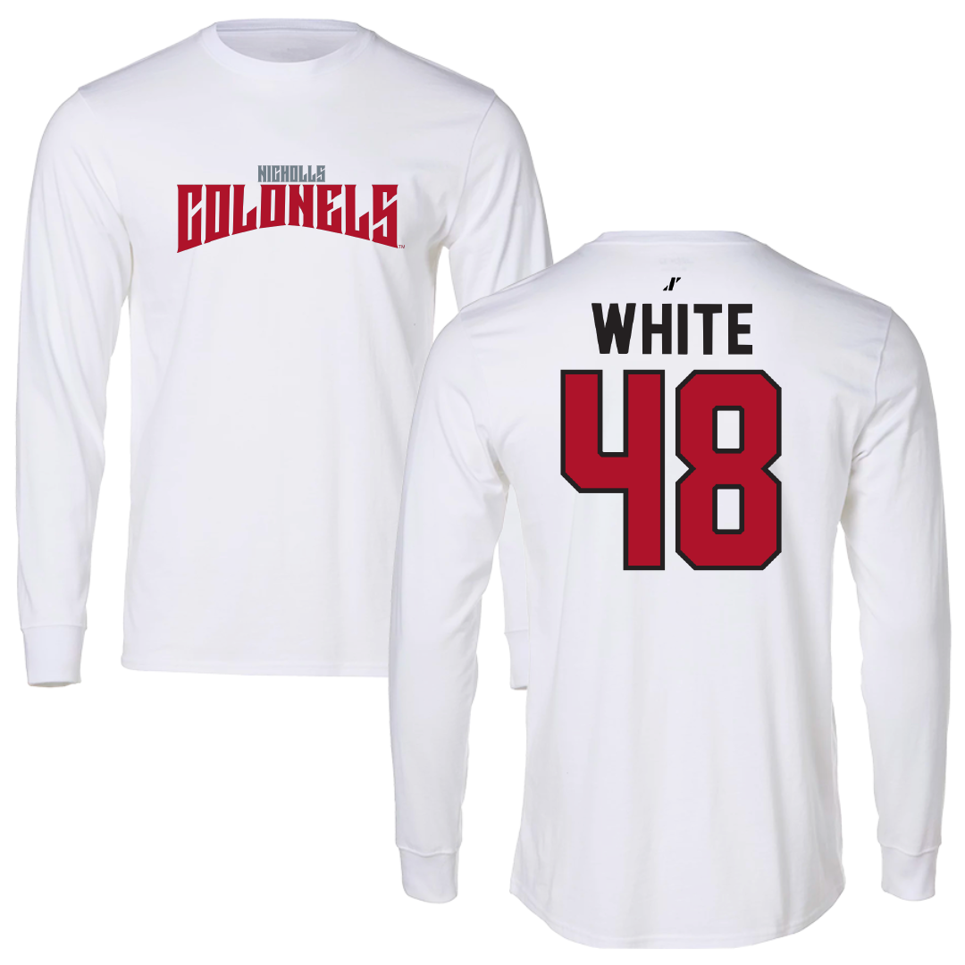 Nicholls State University Football White Classic Long Sleeve - #48 Scott White