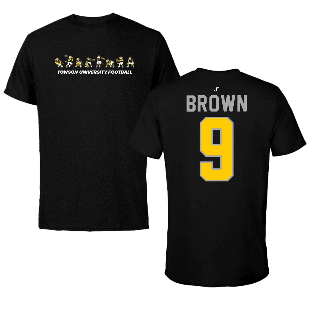 Towson University Football Black Cartoon Doc Team Tee - #9 Sean Brown