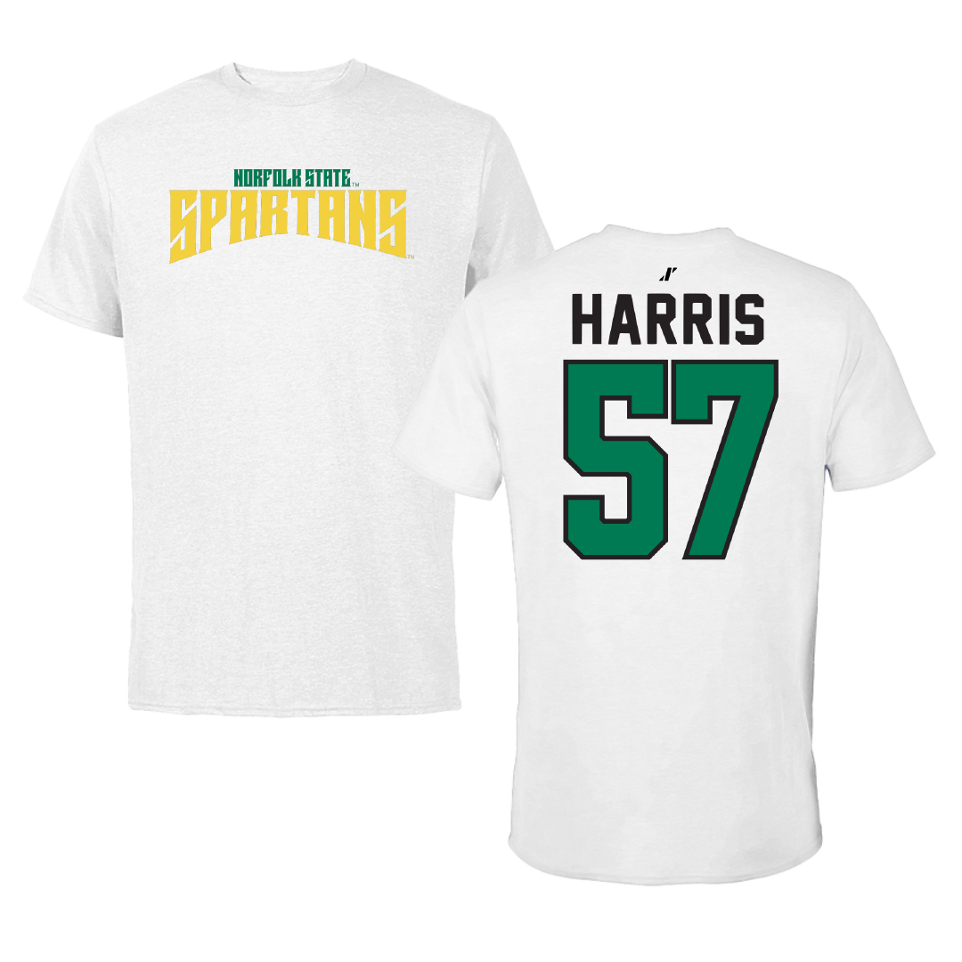 Norfolk State University Football White Classic Performance Tee - #57 Stewart Harris