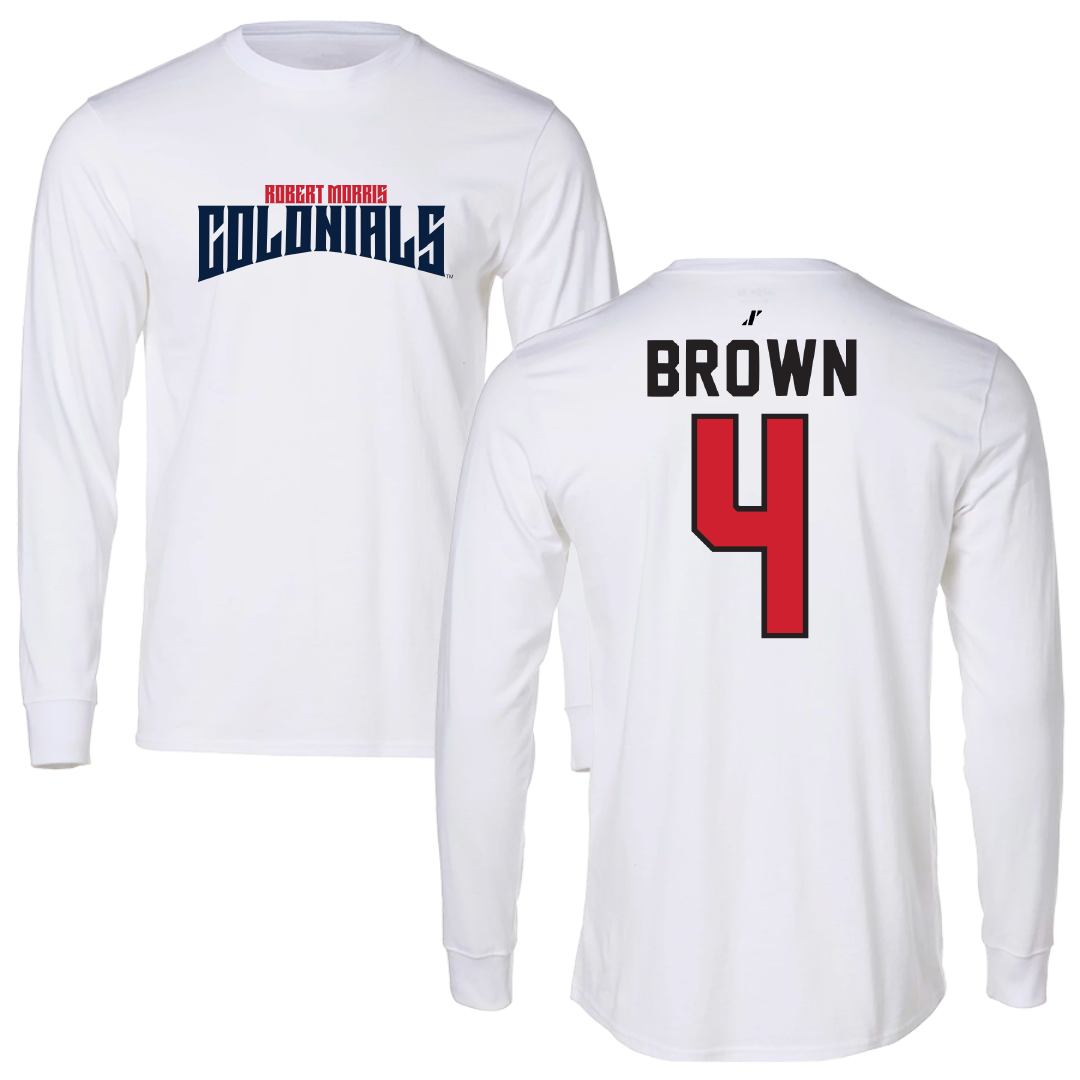 Robert Morris University Football White Classic Performance Long Sleeve - #4 Tony Brown