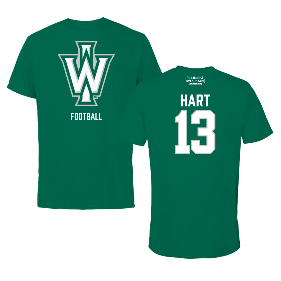 Illinois Wesleyan University Football Green Performance Tee - #13 Shyne Hart