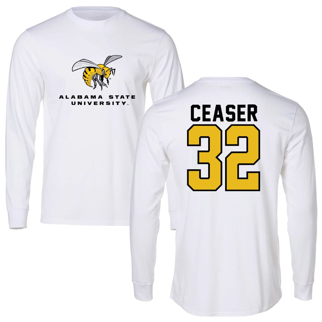 Alabama State University Football White Block Long Sleeve - #32 Brennen Ceaser