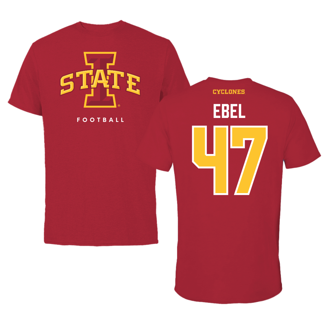 Iowa State University Football Cardinal Tee - #47 Kooper Ebel