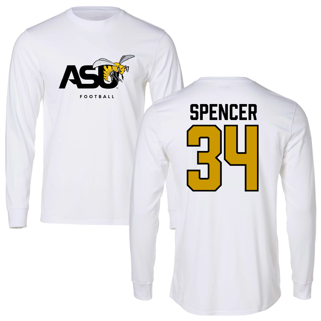 Alabama State University Football White Performance Long Sleeve - #34 Gabe Spencer