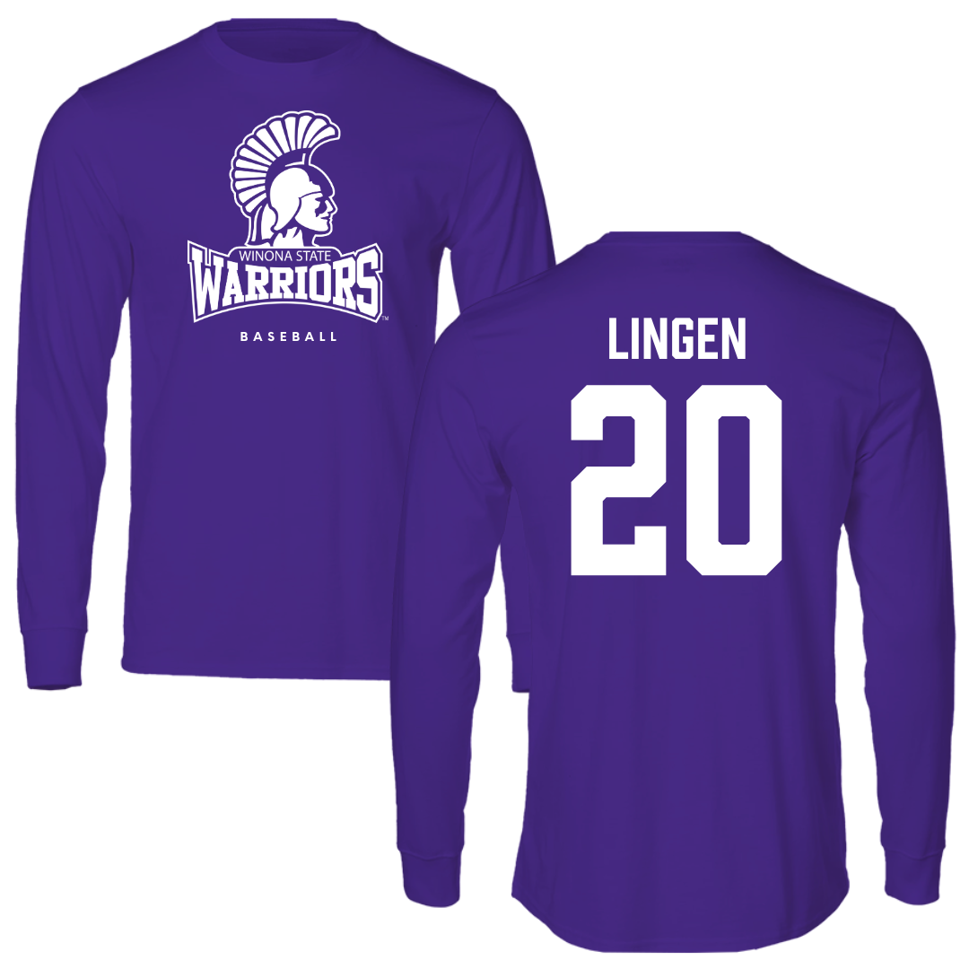 Winona State University Baseball Purple Performance Long Sleeve - #20 Drew Lingen